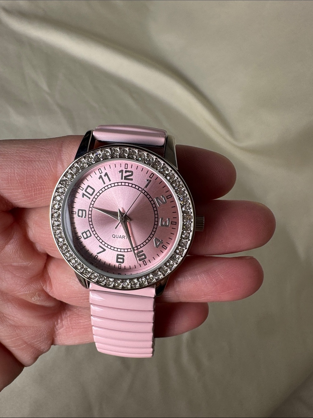 Set of 3 Rhinestone Accent Stretch Band Watches - Pastel Pink, Blue, Mint - Picture 6 of 8